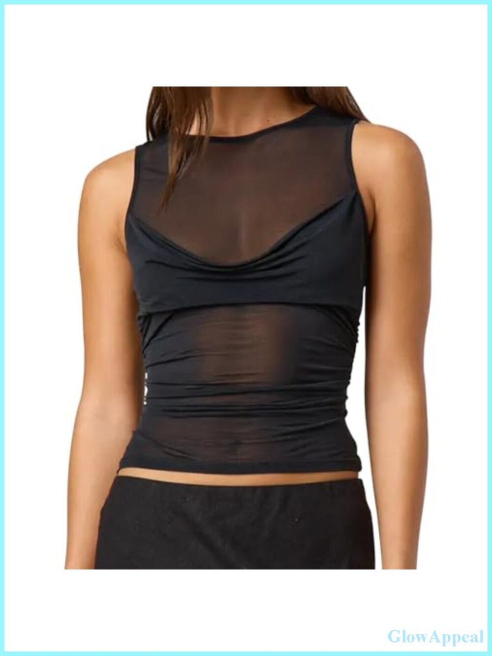 Women Sheer Mesh Tank Top Sleeveless Ruched Bodycon See Through Top